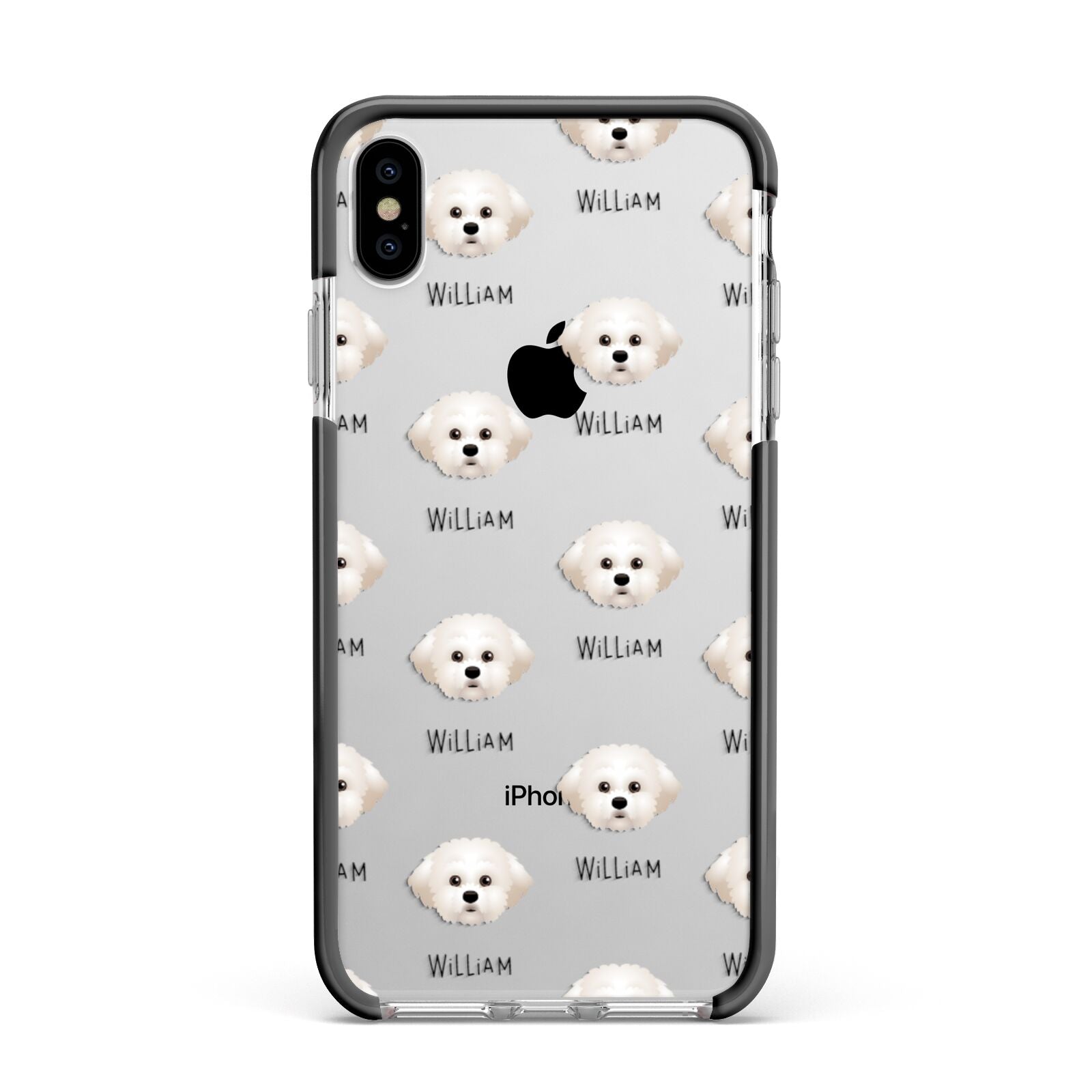Maltichon Icon with Name Apple iPhone Xs Max Impact Case Black Edge on Silver Phone