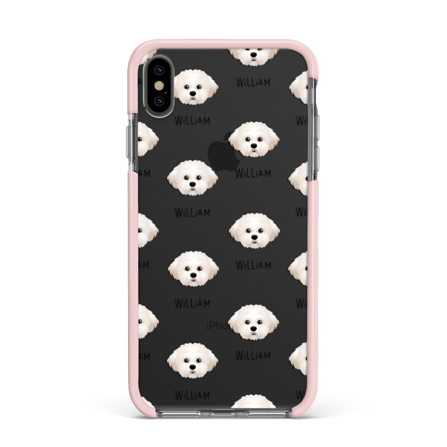 Maltichon Icon with Name Apple iPhone Xs Max Impact Case Pink Edge on Black Phone