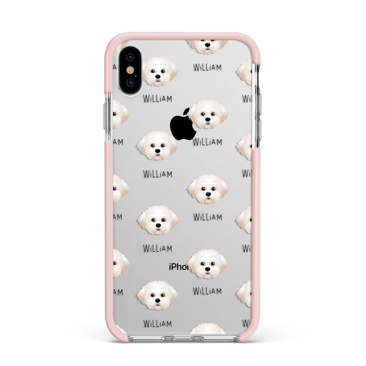 Maltichon Icon with Name Apple iPhone Xs Max Impact Case Pink Edge on Silver Phone