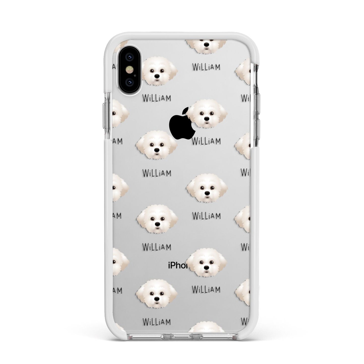 Maltichon Icon with Name Apple iPhone Xs Max Impact Case White Edge on Silver Phone