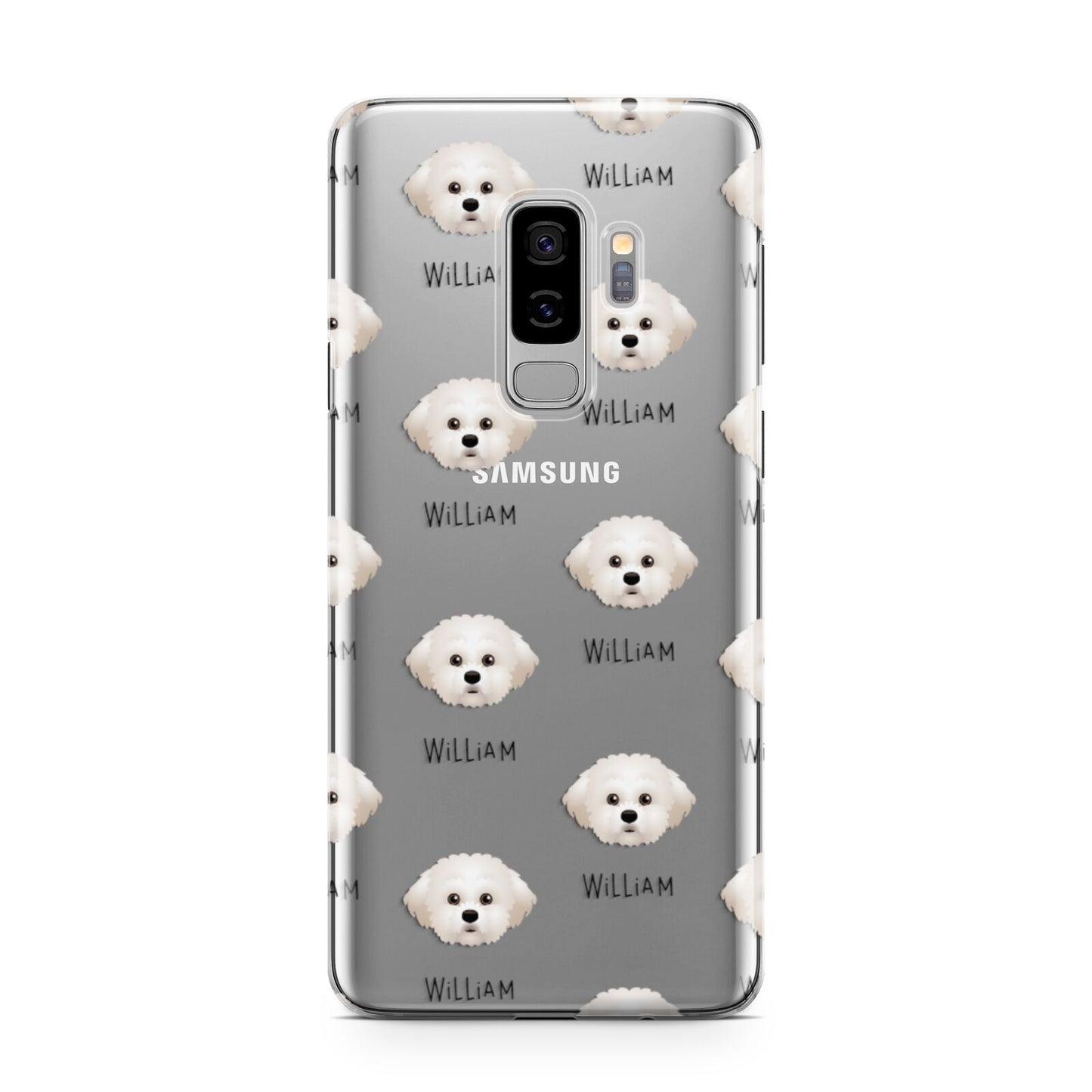 Maltichon Icon with Name Samsung Galaxy S9 Plus Case on Silver phone