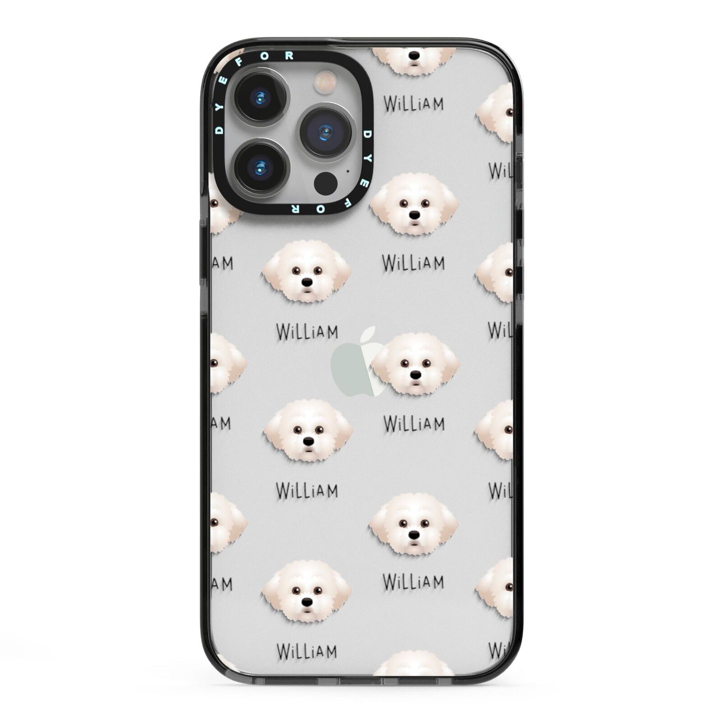 Maltichon Icon with Name iPhone 13 Pro Max Black Impact Case on Silver phone