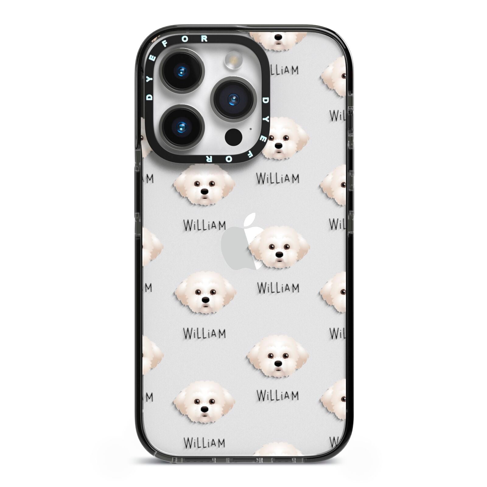 Maltichon Icon with Name iPhone 14 Pro Black Impact Case on Silver phone
