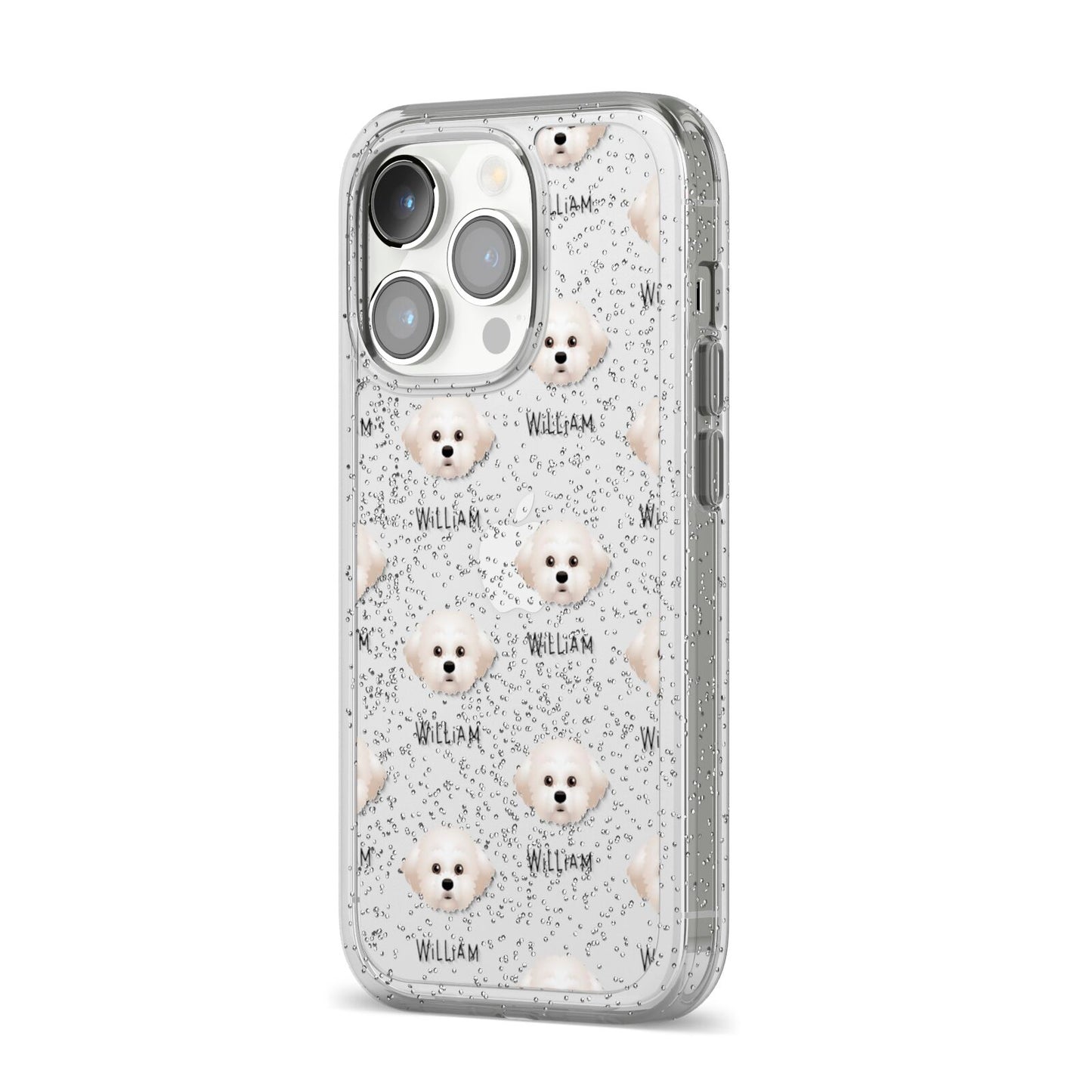 Maltichon Icon with Name iPhone 14 Pro Glitter Tough Case Silver Angled Image