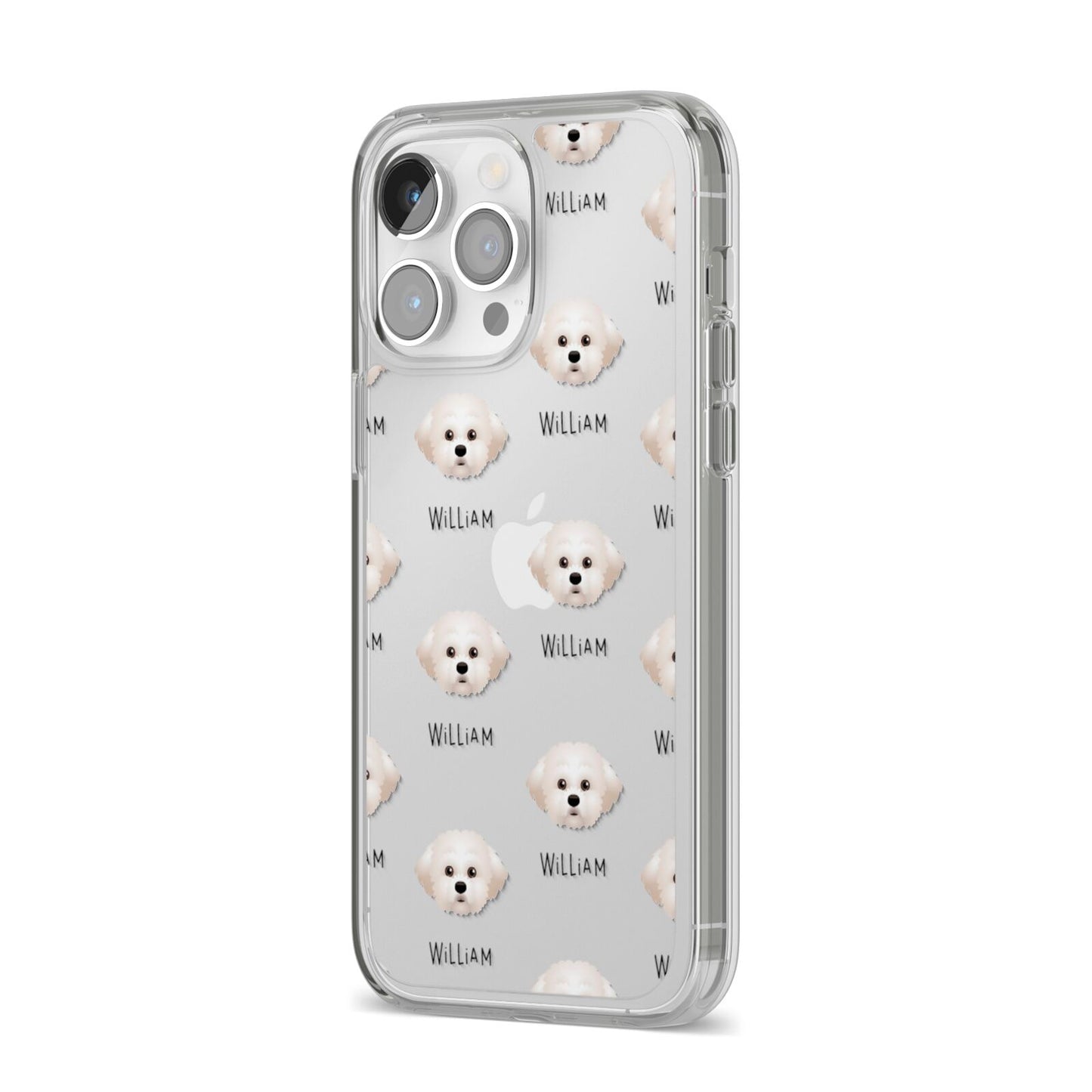 Maltichon Icon with Name iPhone 14 Pro Max Clear Tough Case Silver Angled Image