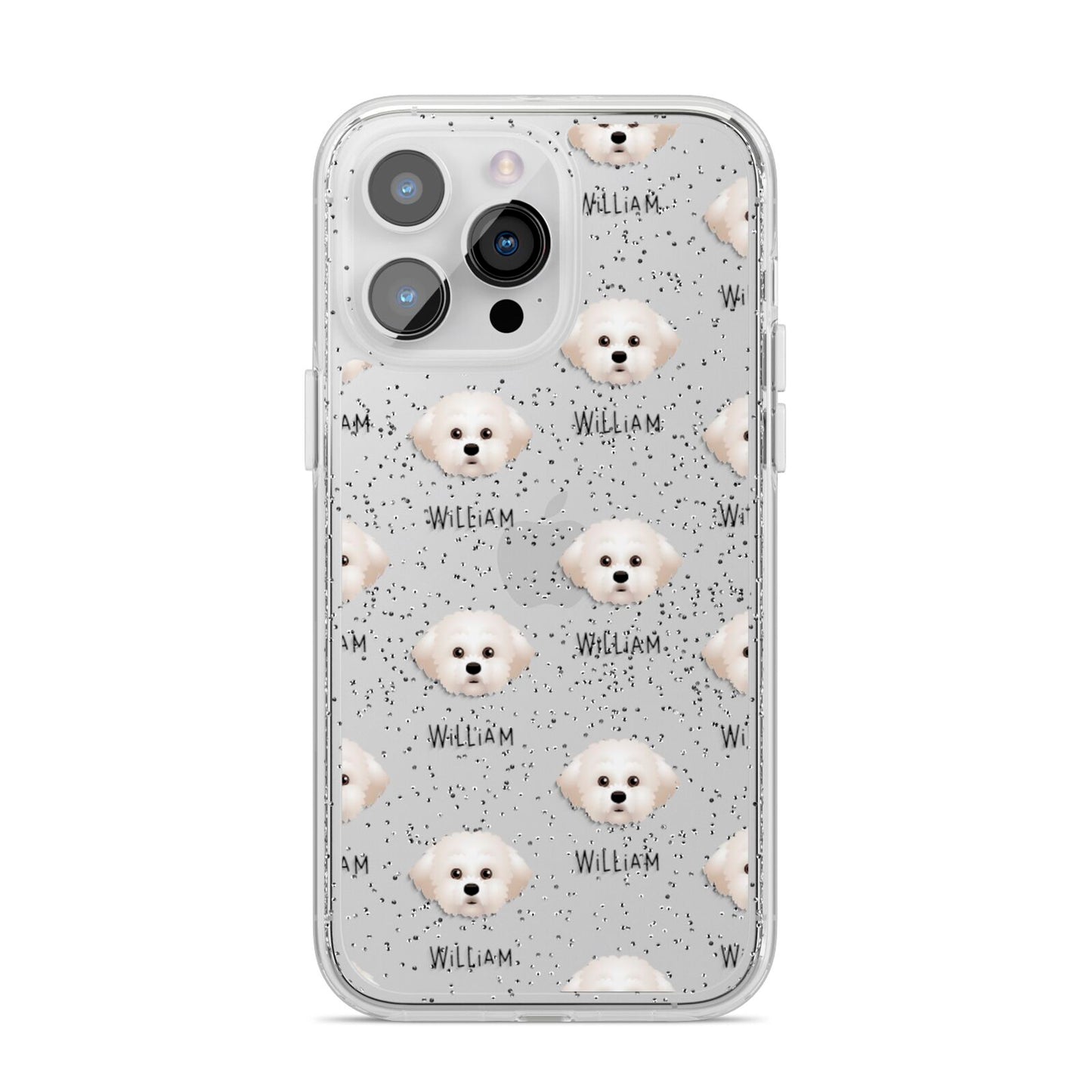 Maltichon Icon with Name iPhone 14 Pro Max Glitter Tough Case Silver