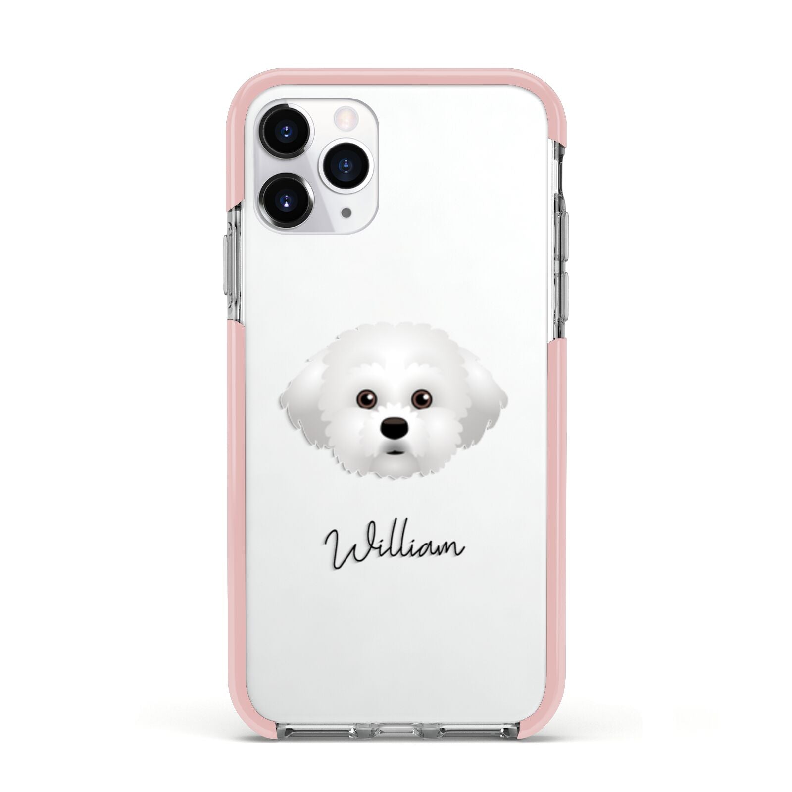 Maltichon Personalised Apple iPhone 11 Pro in Silver with Pink Impact Case