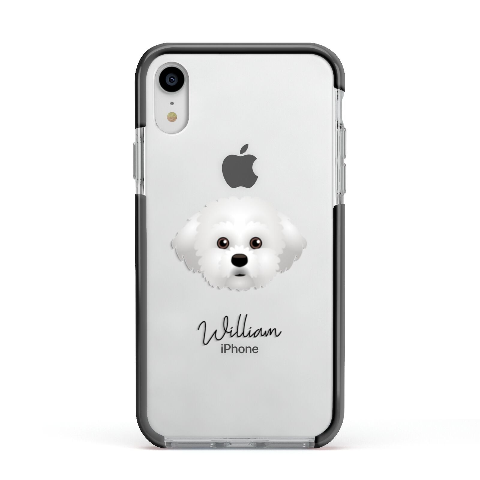 Maltichon Personalised Apple iPhone XR Impact Case Black Edge on Silver Phone