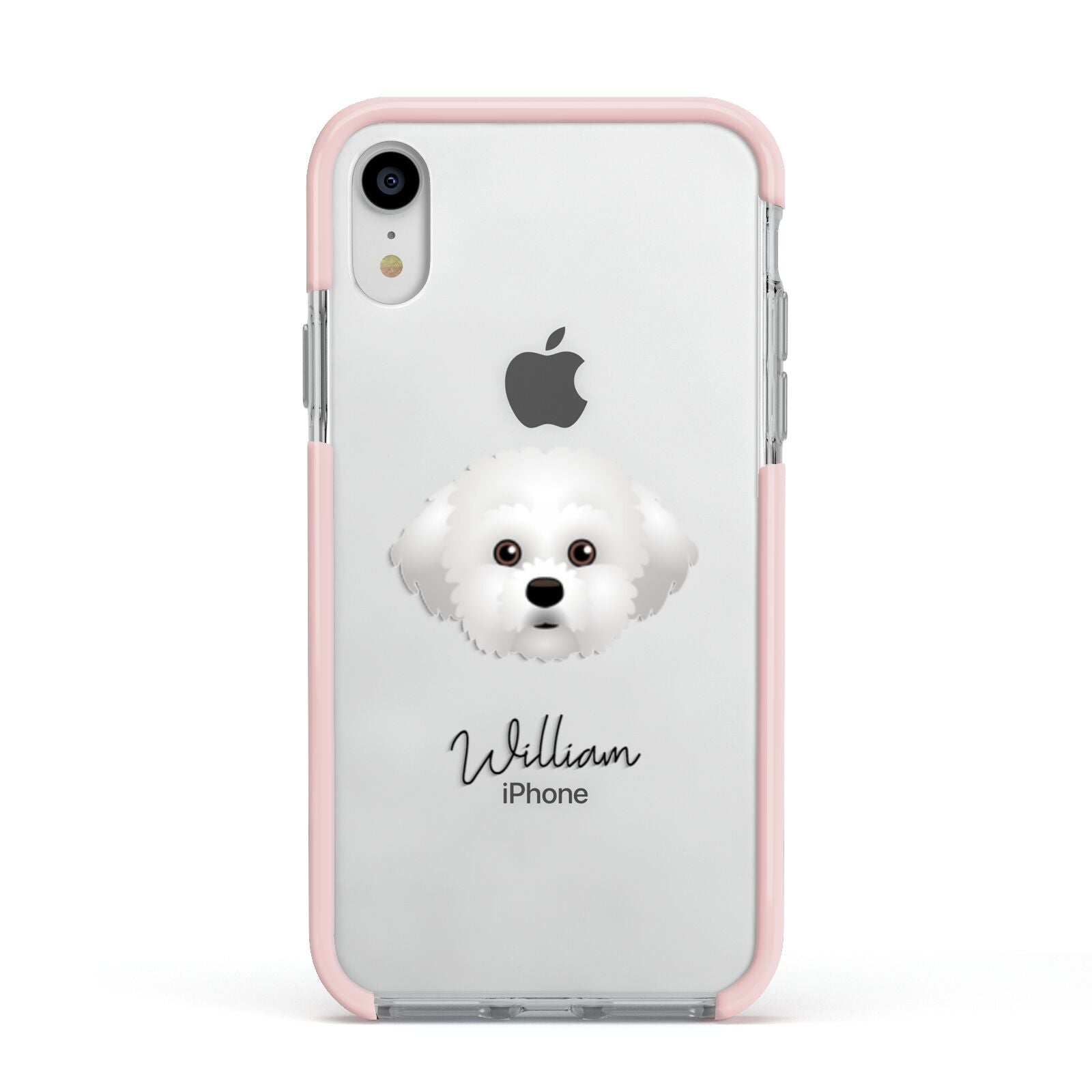 Maltichon Personalised Apple iPhone XR Impact Case Pink Edge on Silver Phone
