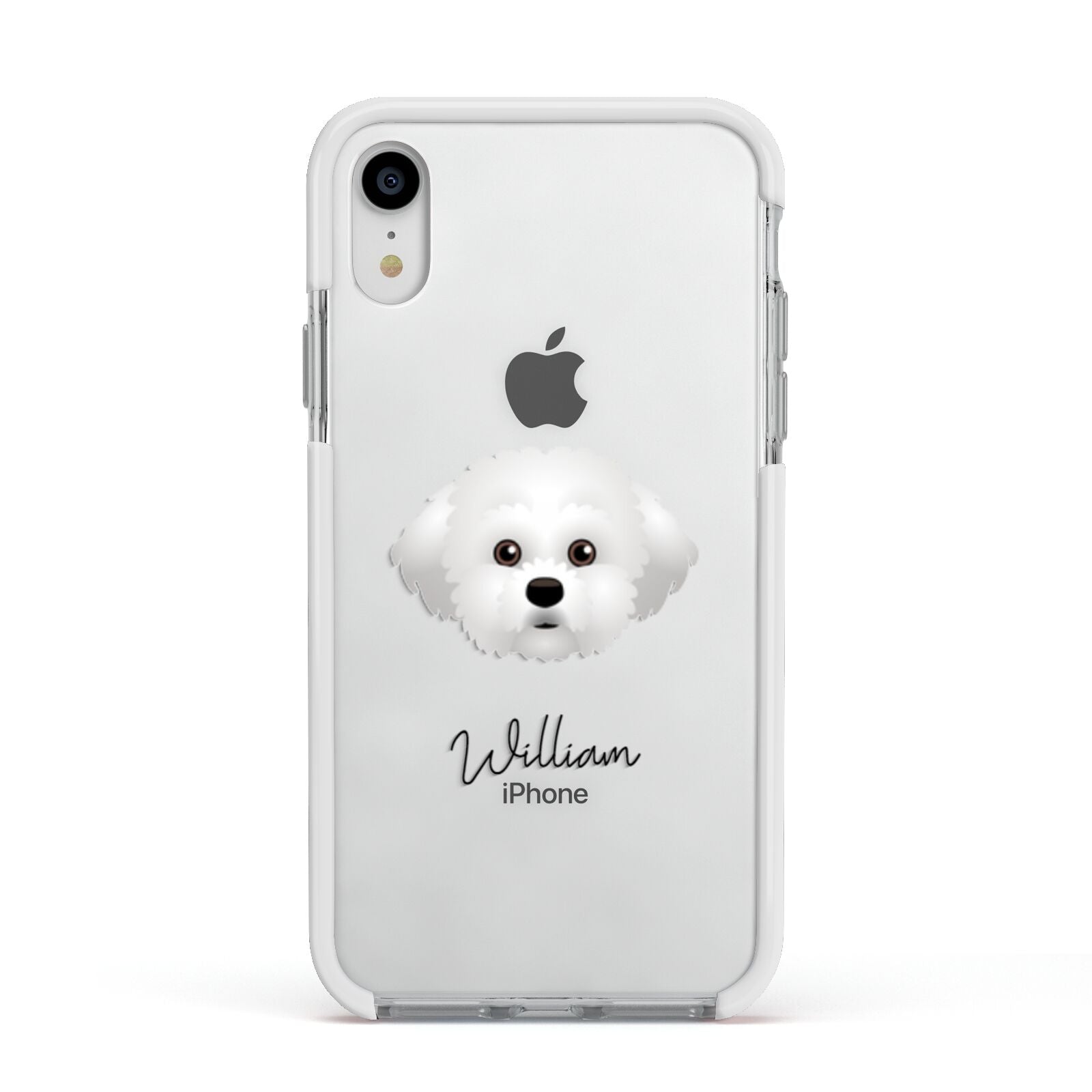 Maltichon Personalised Apple iPhone XR Impact Case White Edge on Silver Phone