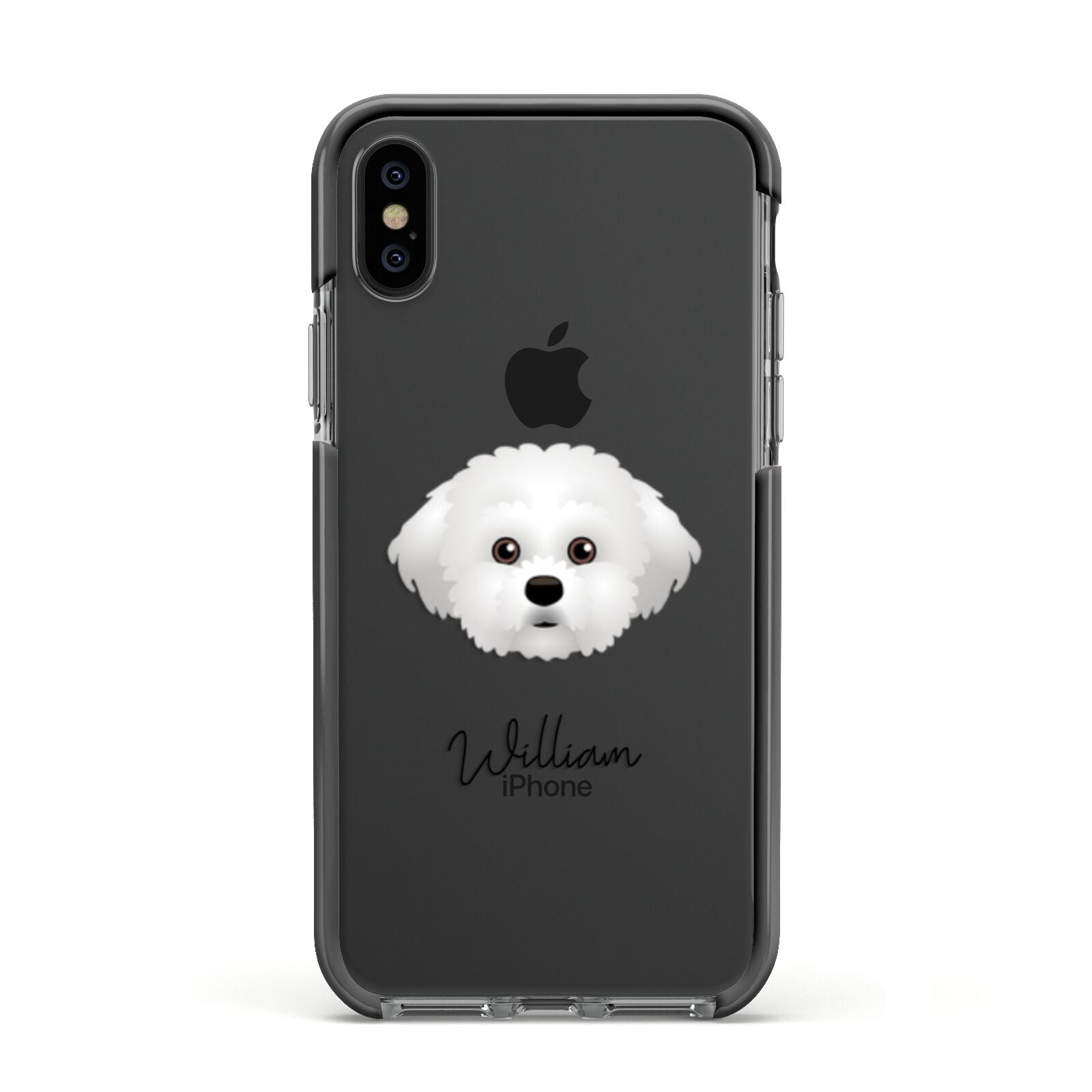 Maltichon Personalised Apple iPhone Xs Impact Case Black Edge on Black Phone