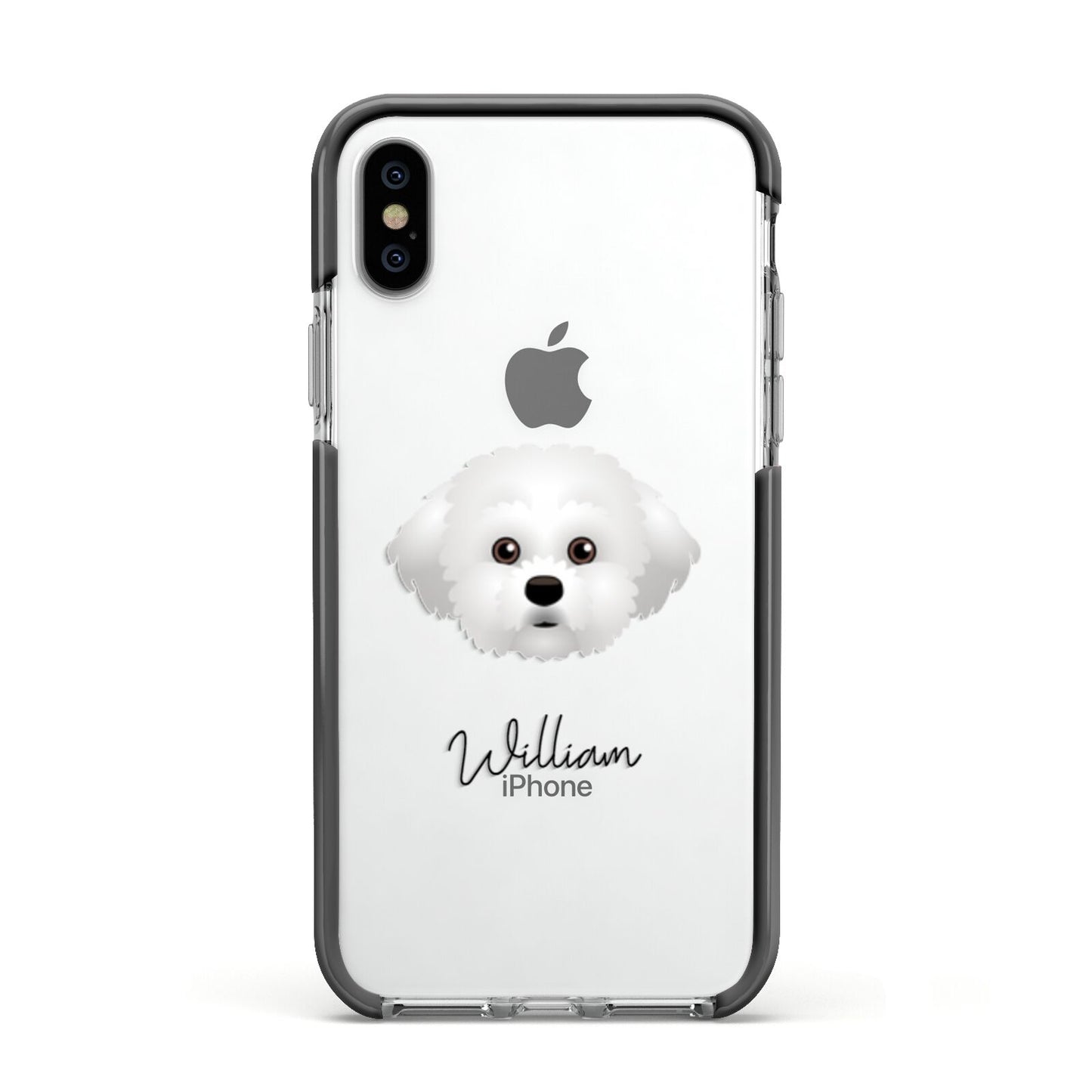 Maltichon Personalised Apple iPhone Xs Impact Case Black Edge on Silver Phone