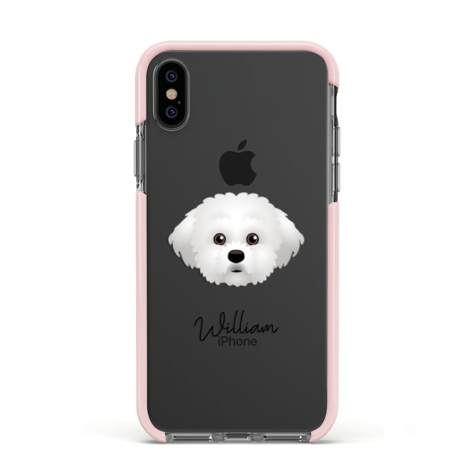 Maltichon Personalised Apple iPhone Xs Impact Case Pink Edge on Black Phone