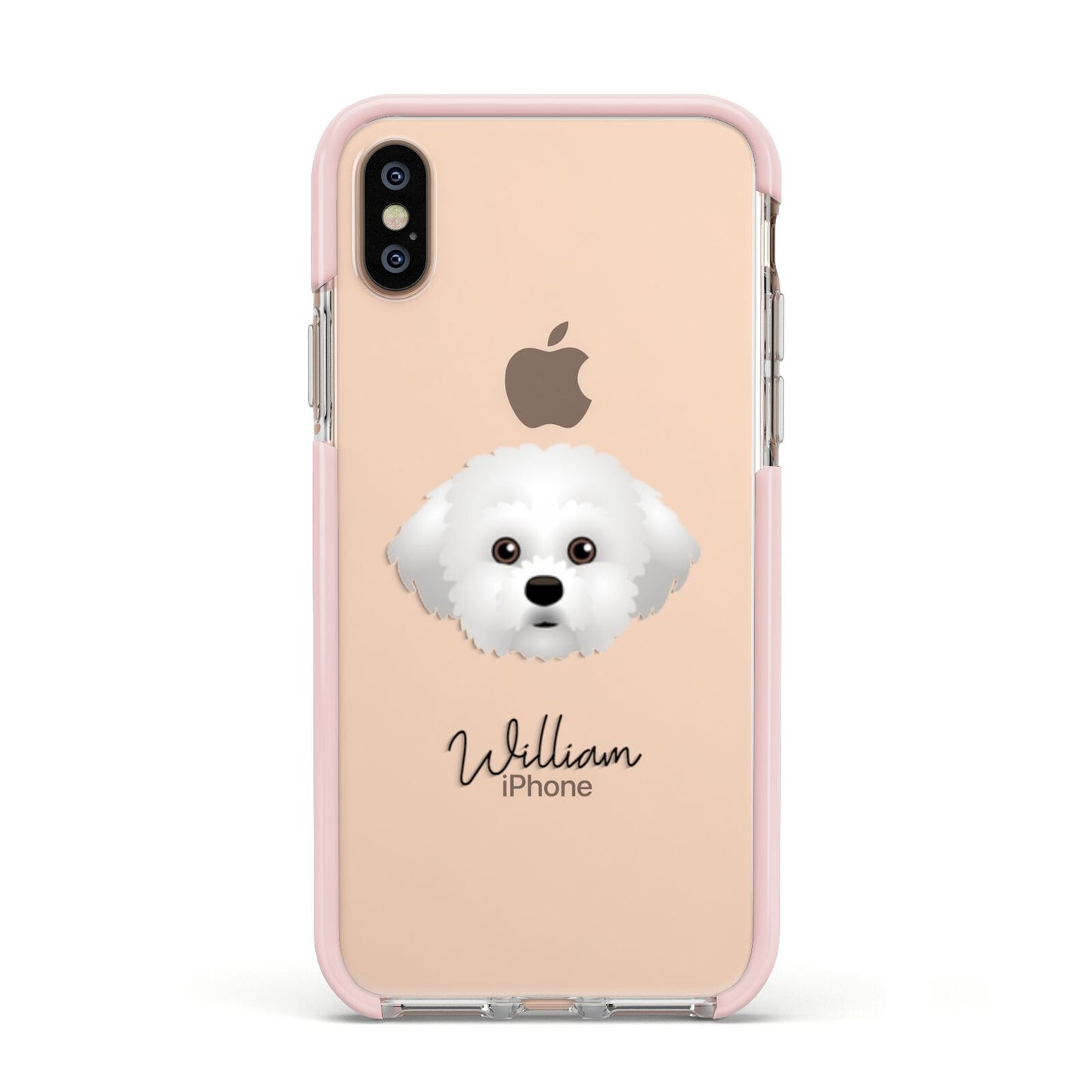 Maltichon Personalised Apple iPhone Xs Impact Case Pink Edge on Gold Phone