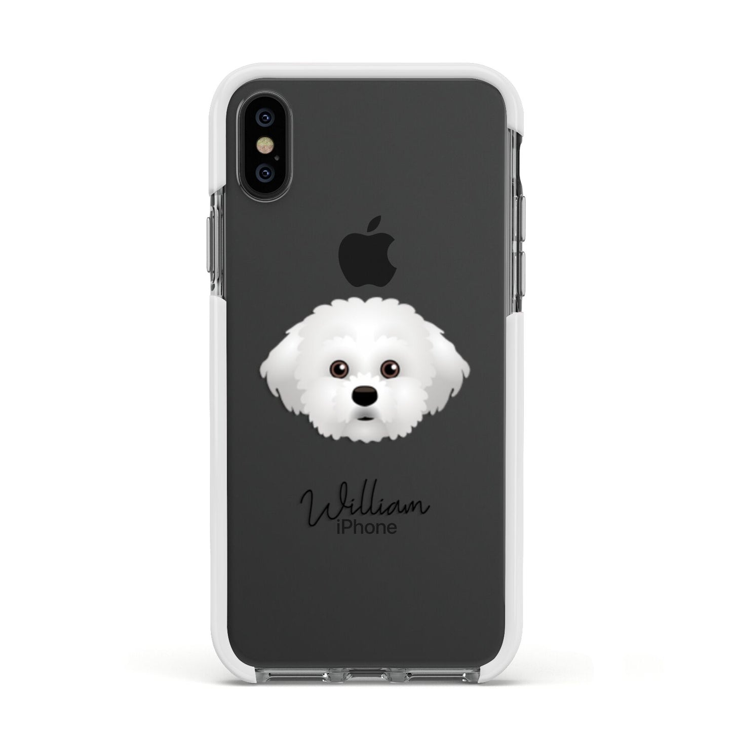 Maltichon Personalised Apple iPhone Xs Impact Case White Edge on Black Phone