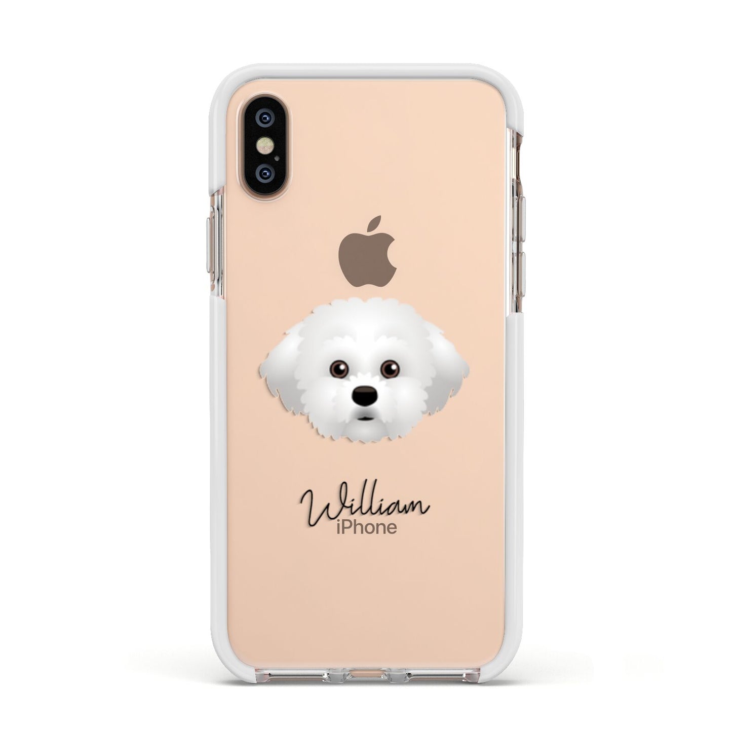 Maltichon Personalised Apple iPhone Xs Impact Case White Edge on Gold Phone