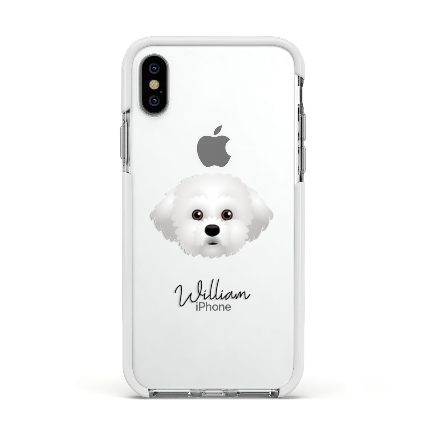 Maltichon Personalised Apple iPhone Xs Impact Case White Edge on Silver Phone