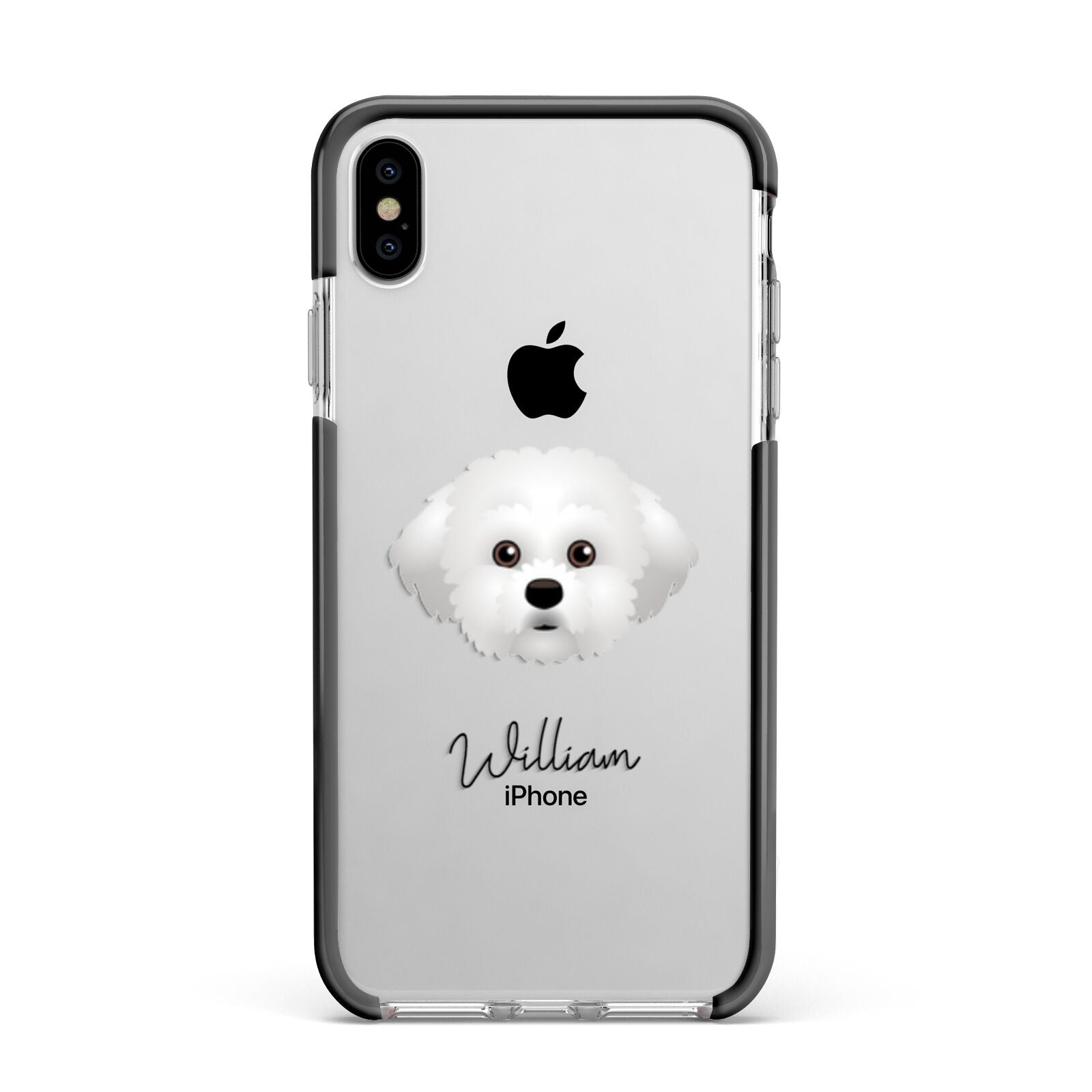 Maltichon Personalised Apple iPhone Xs Max Impact Case Black Edge on Silver Phone