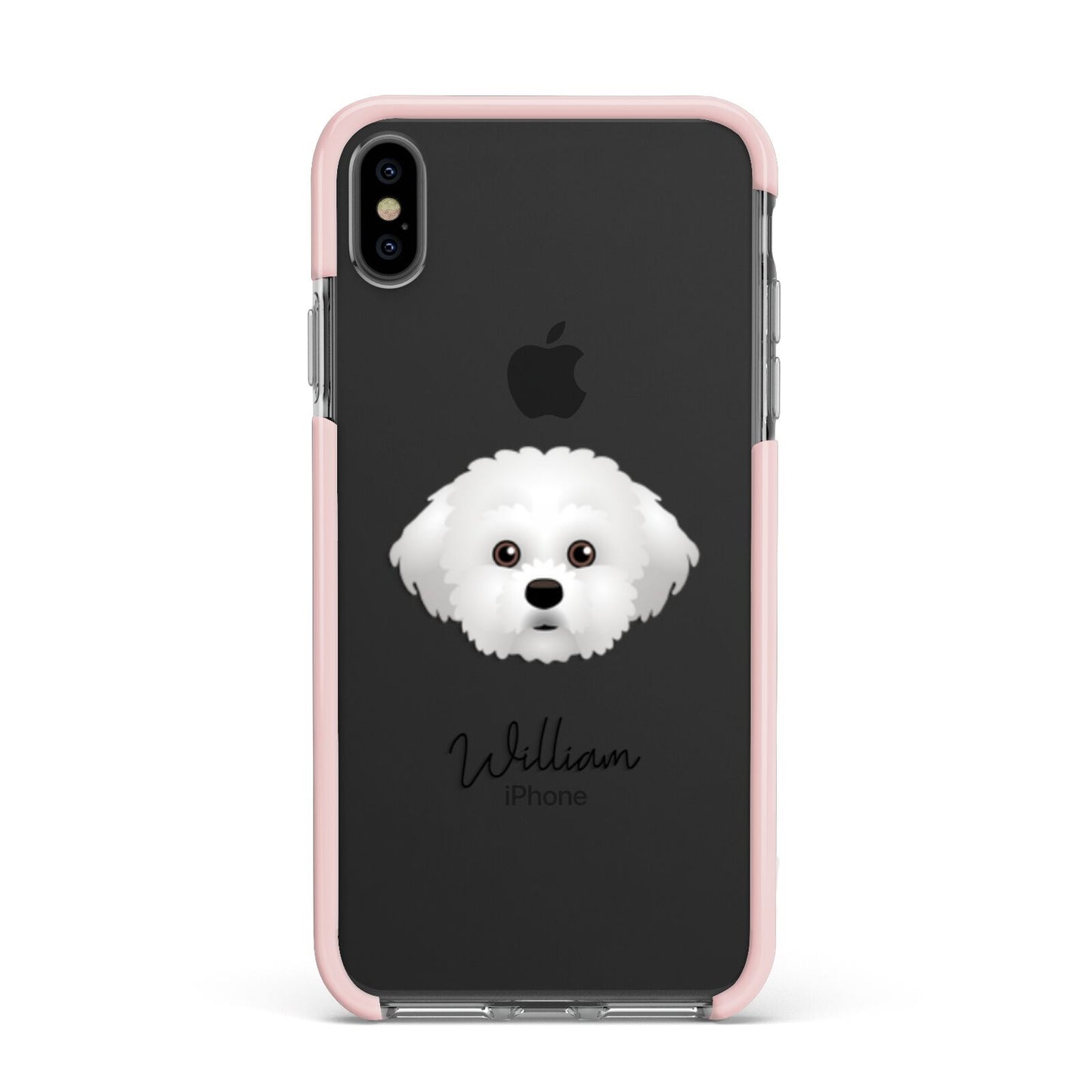 Maltichon Personalised Apple iPhone Xs Max Impact Case Pink Edge on Black Phone