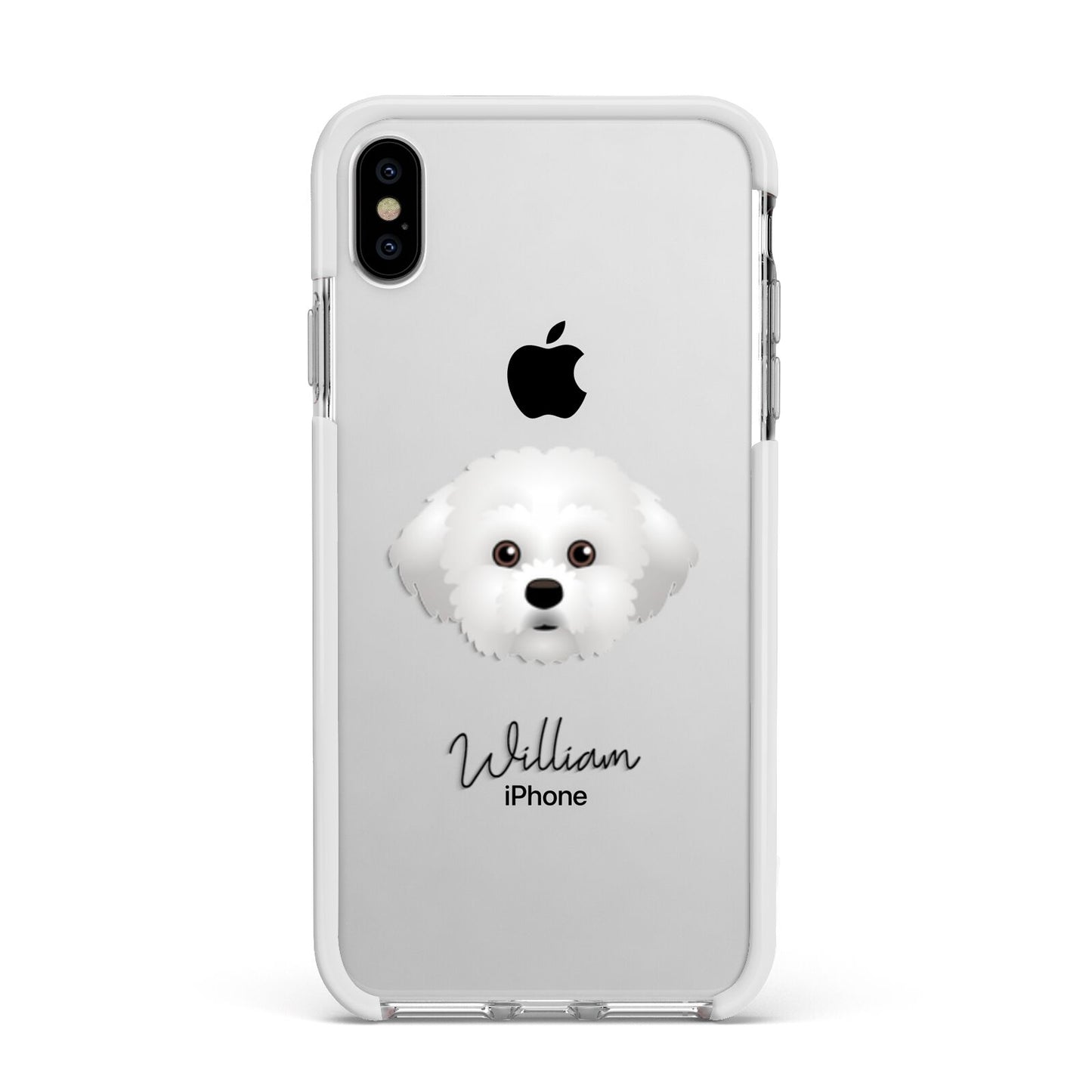 Maltichon Personalised Apple iPhone Xs Max Impact Case White Edge on Silver Phone