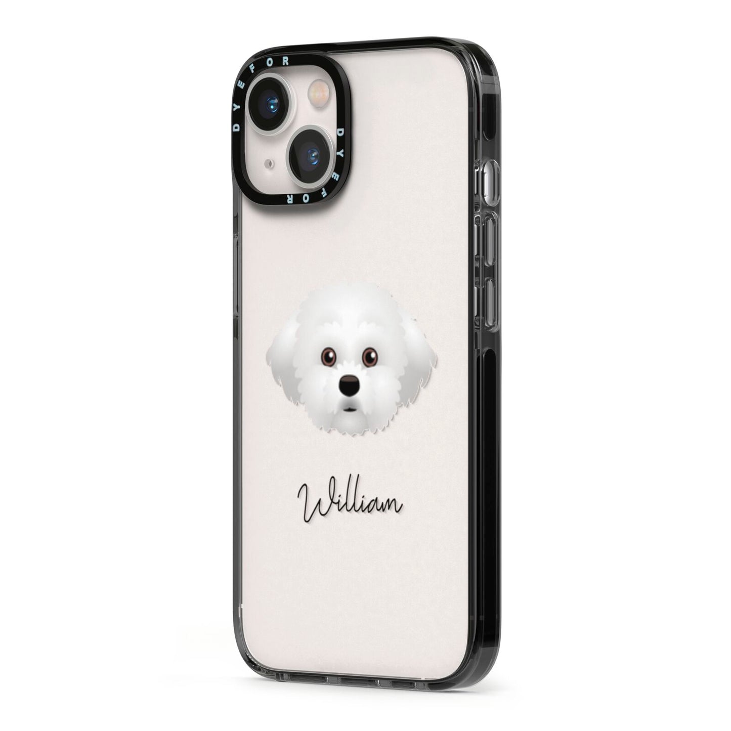 Maltichon Personalised iPhone 13 Black Impact Case Side Angle on Silver phone