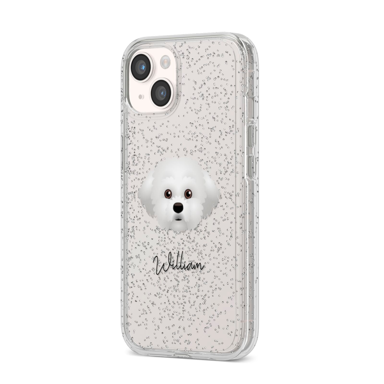 Maltichon Personalised iPhone 14 Glitter Tough Case Starlight Angled Image