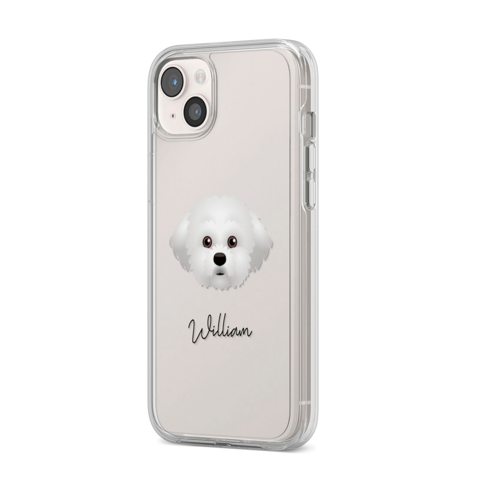 Maltichon Personalised iPhone 14 Plus Clear Tough Case Starlight Angled Image
