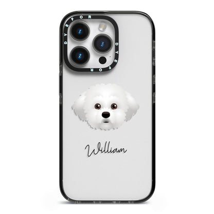 Maltichon Personalised iPhone 14 Pro Black Impact Case on Silver phone