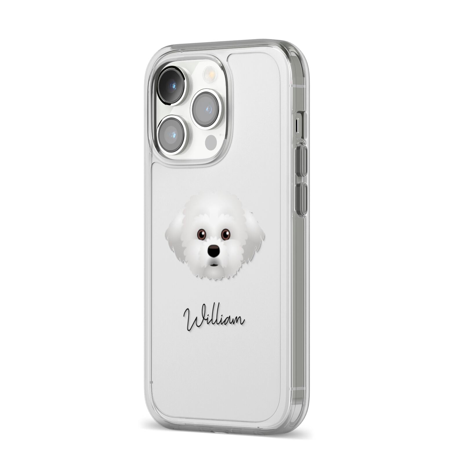 Maltichon Personalised iPhone 14 Pro Clear Tough Case Silver Angled Image