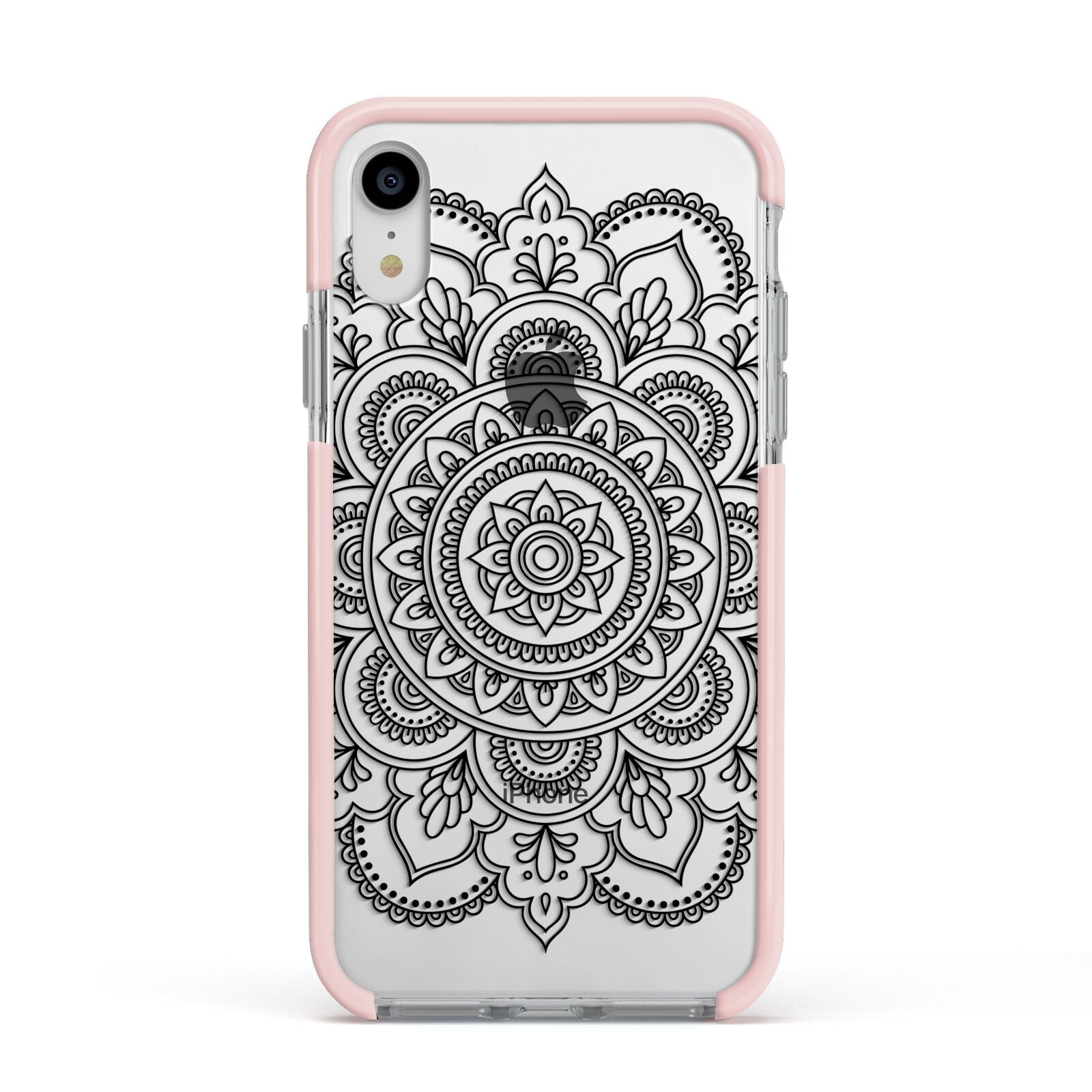 Mandala Apple iPhone XR Impact Case Pink Edge on Silver Phone