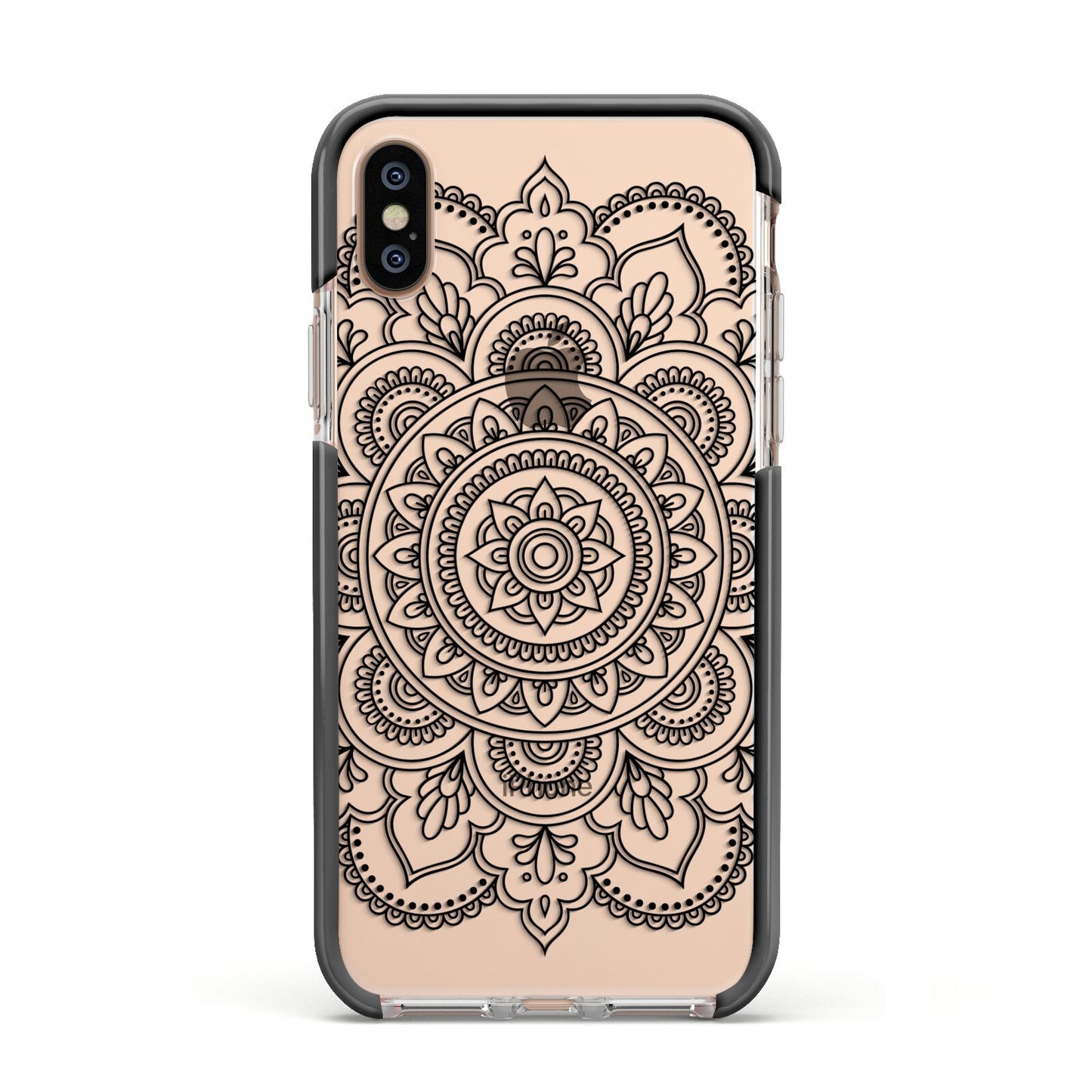 Mandala Apple iPhone Xs Impact Case Black Edge on Gold Phone