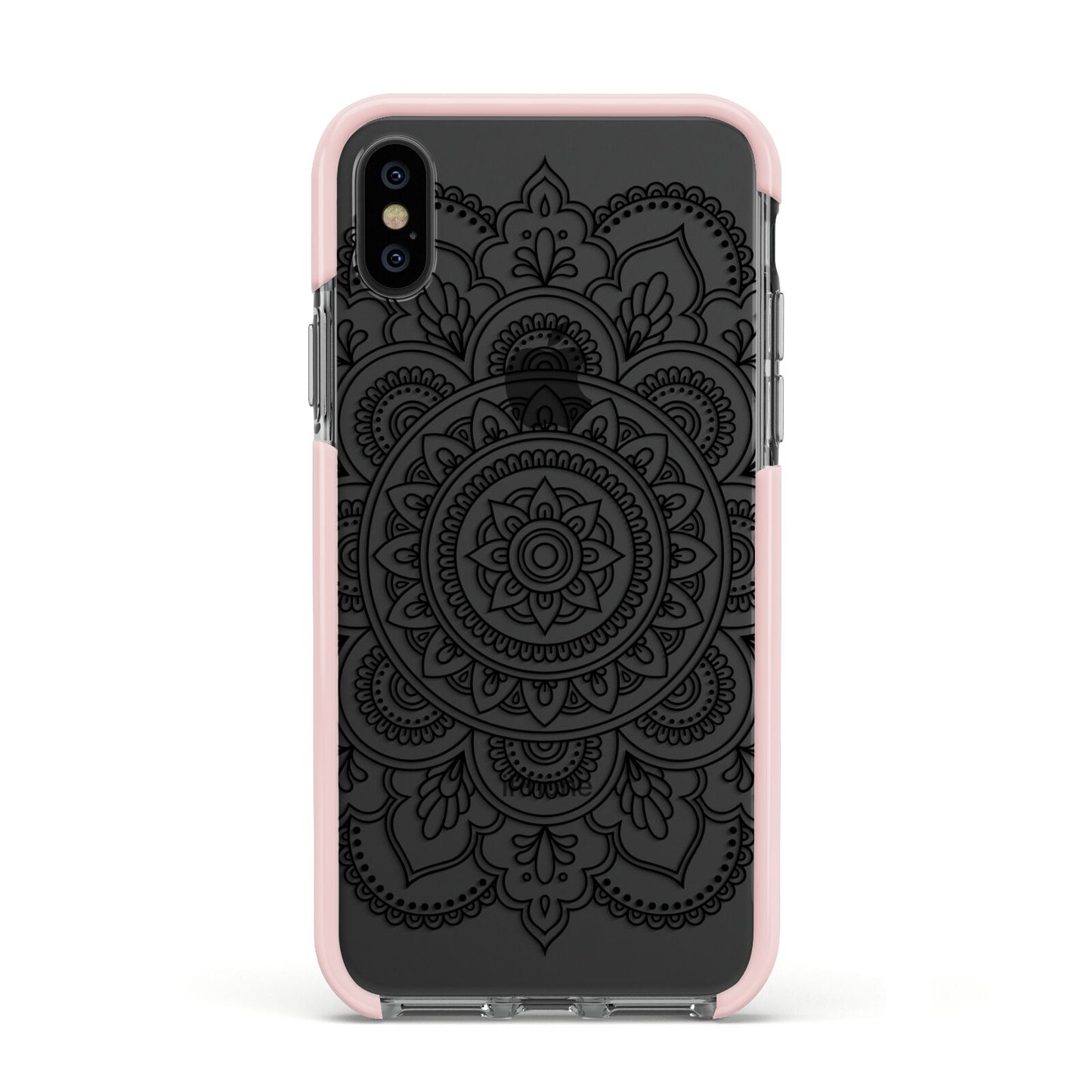 Mandala Apple iPhone Xs Impact Case Pink Edge on Black Phone