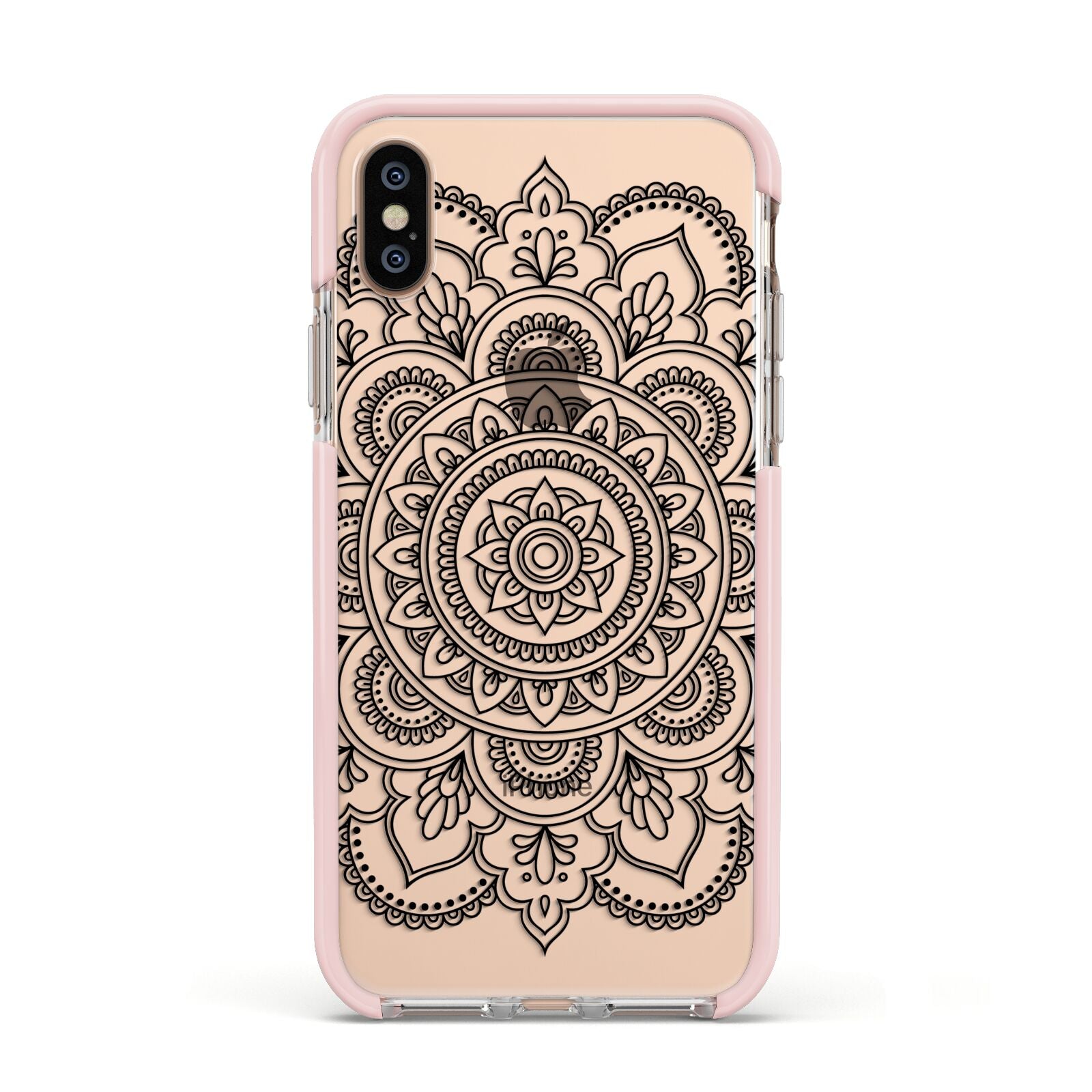 Mandala Apple iPhone Xs Impact Case Pink Edge on Gold Phone