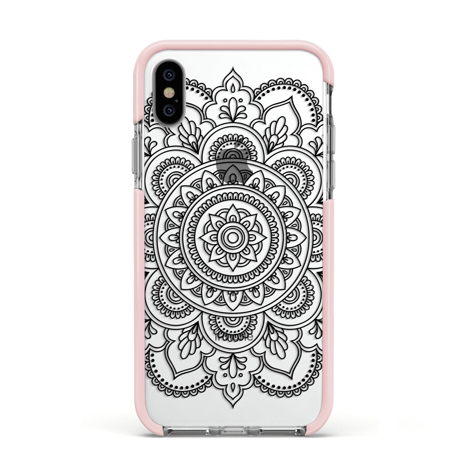 Mandala Apple iPhone Xs Impact Case Pink Edge on Silver Phone