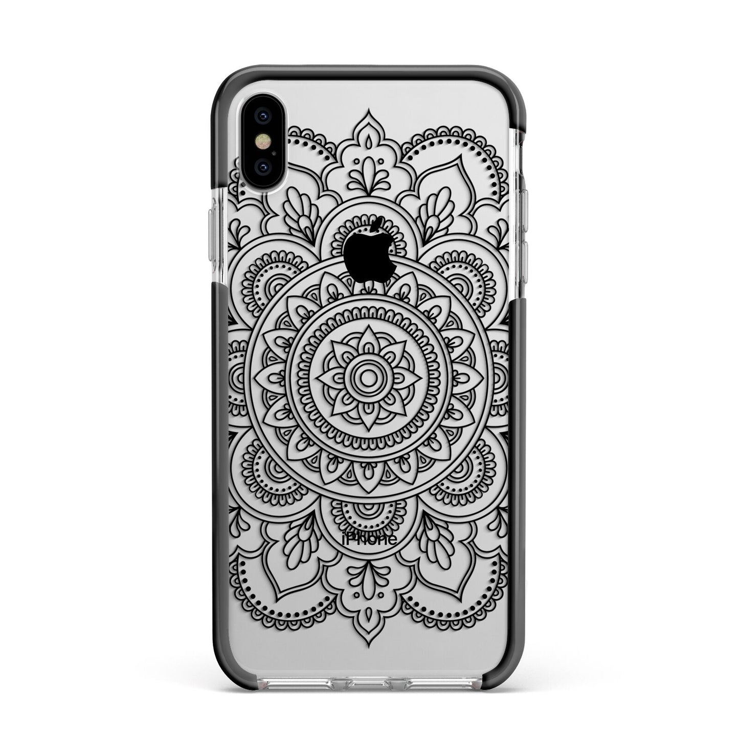 Mandala Apple iPhone Xs Max Impact Case Black Edge on Silver Phone