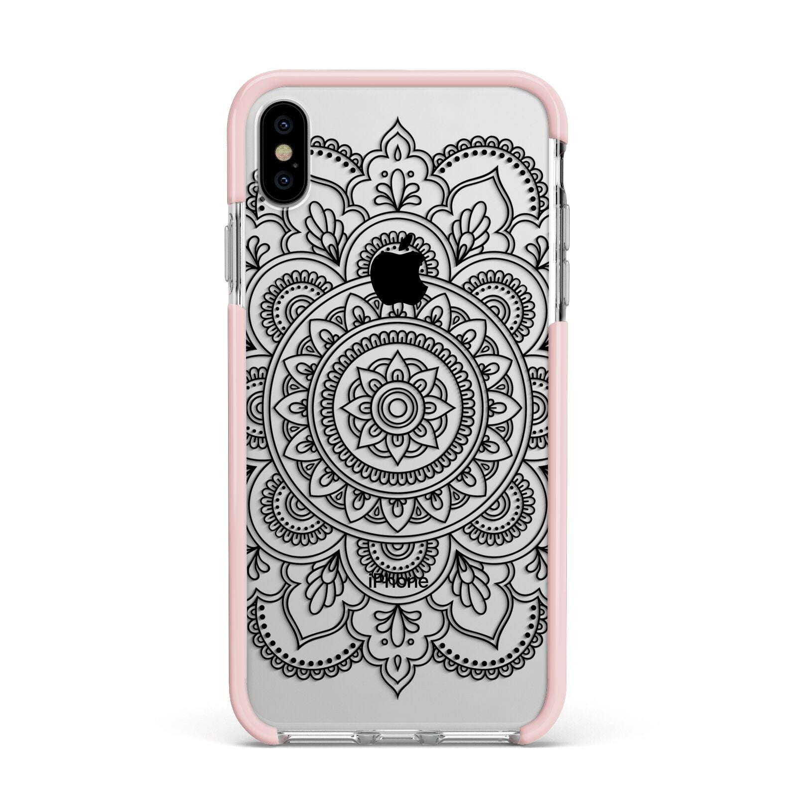 Mandala Apple iPhone Xs Max Impact Case Pink Edge on Silver Phone