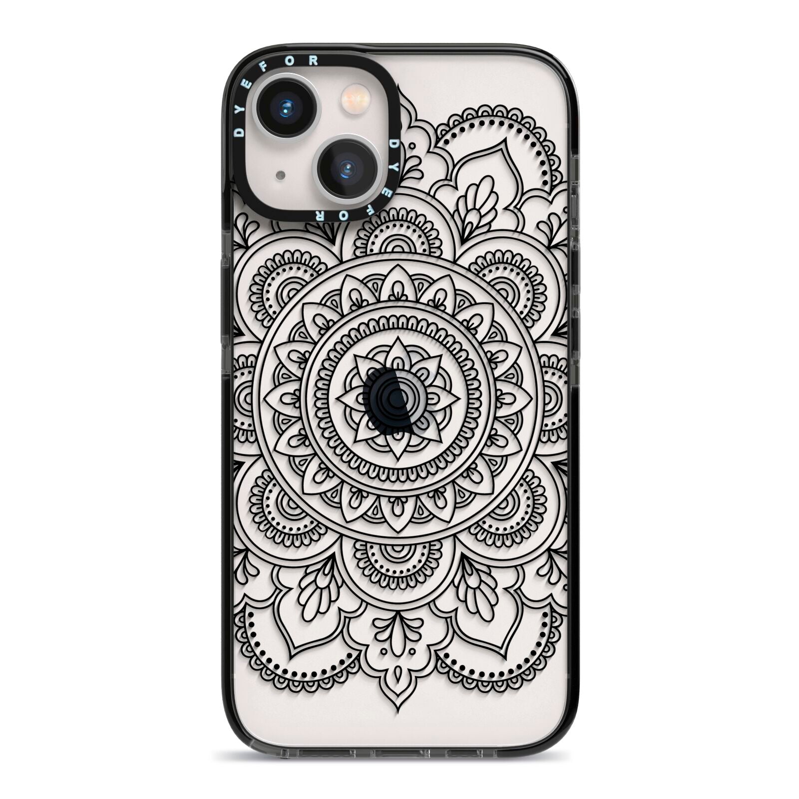 Mandala iPhone 13 Black Impact Case on Silver phone