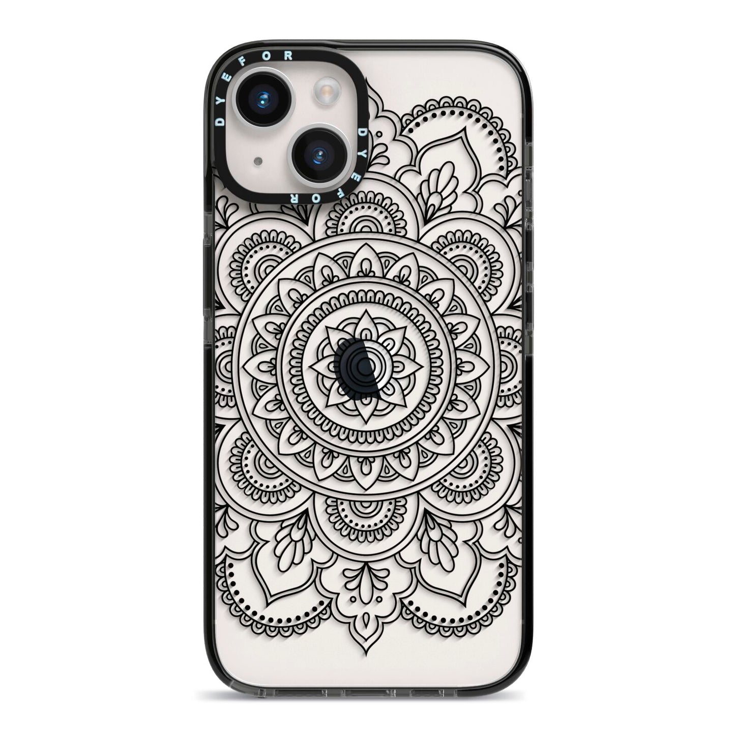 Mandala iPhone 14 Black Impact Case on Silver phone