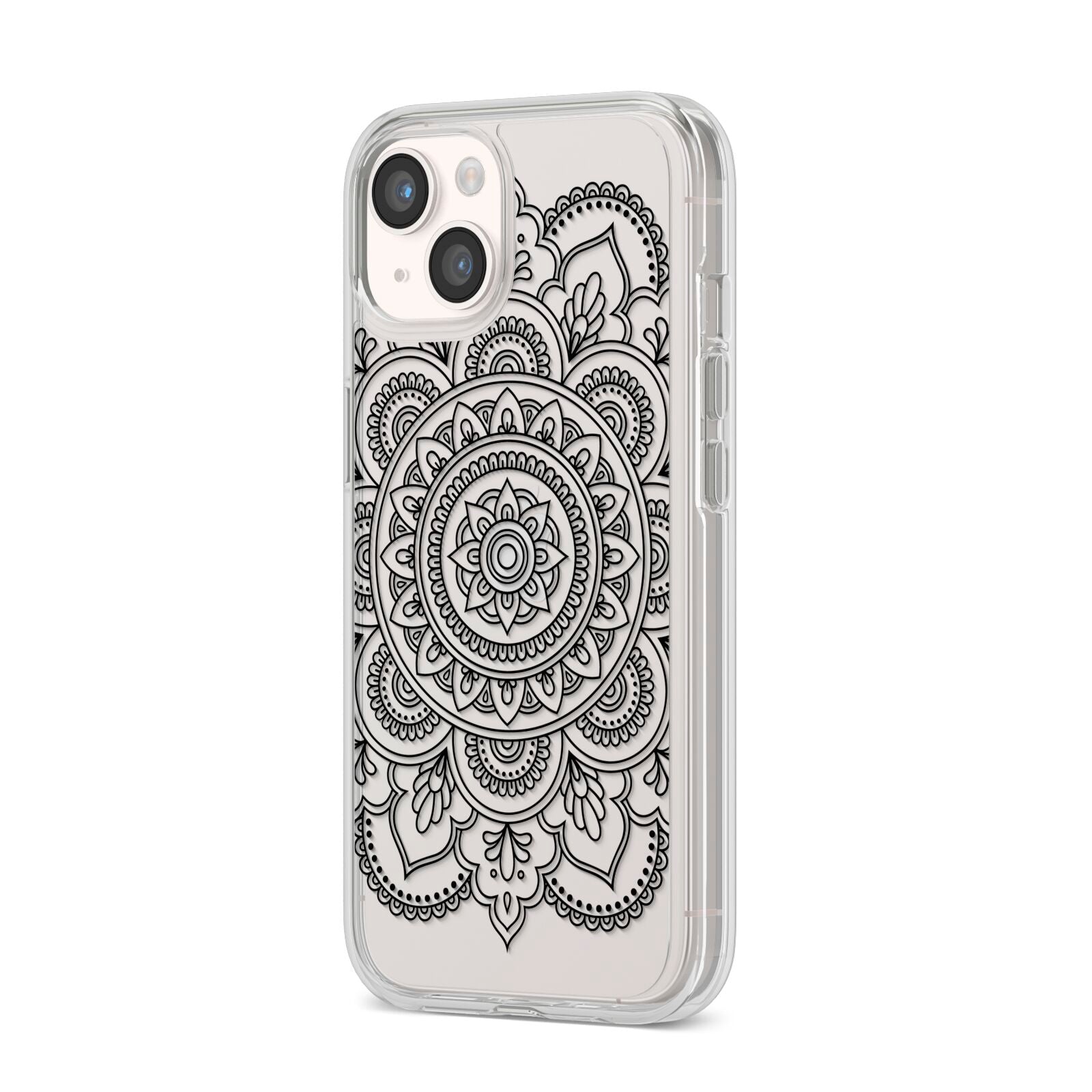 Mandala iPhone 14 Clear Tough Case Starlight Angled Image