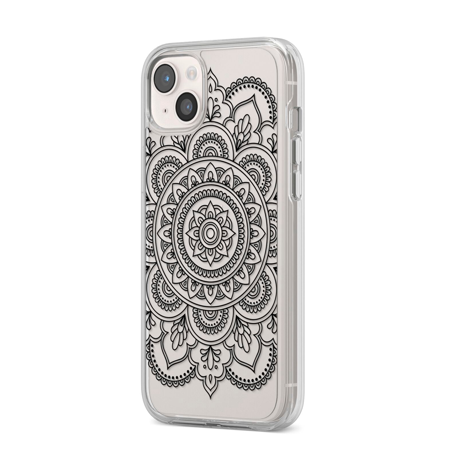 Mandala iPhone 14 Plus Clear Tough Case Starlight Angled Image