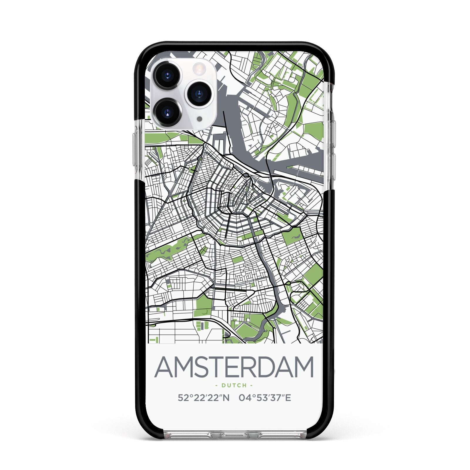 Map of Amsterdam Apple iPhone 11 Pro Max in Silver with Black Impact Case