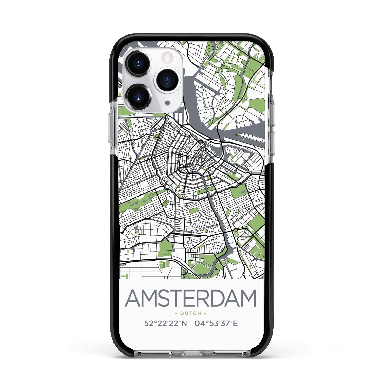 Map of Amsterdam Apple iPhone 11 Pro in Silver with Black Impact Case