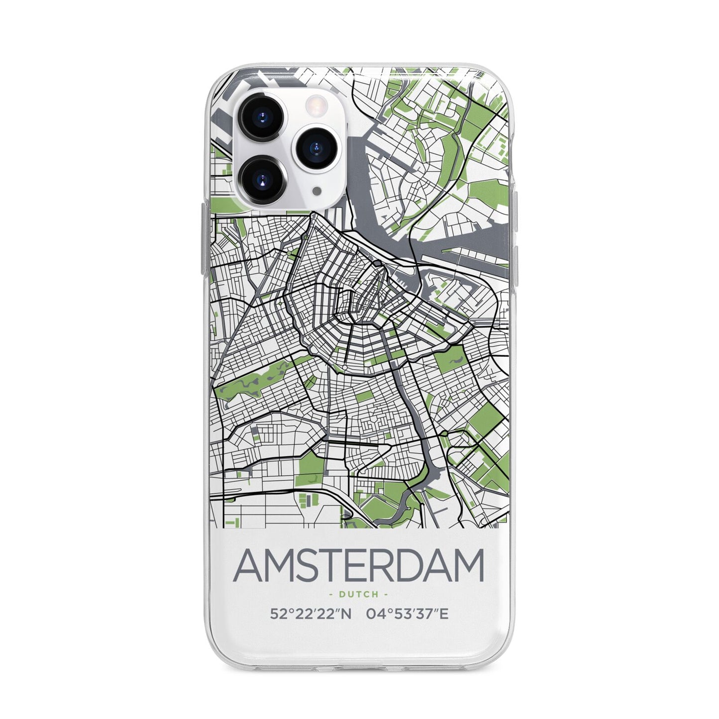 Map of Amsterdam Apple iPhone 11 Pro in Silver with Bumper Case