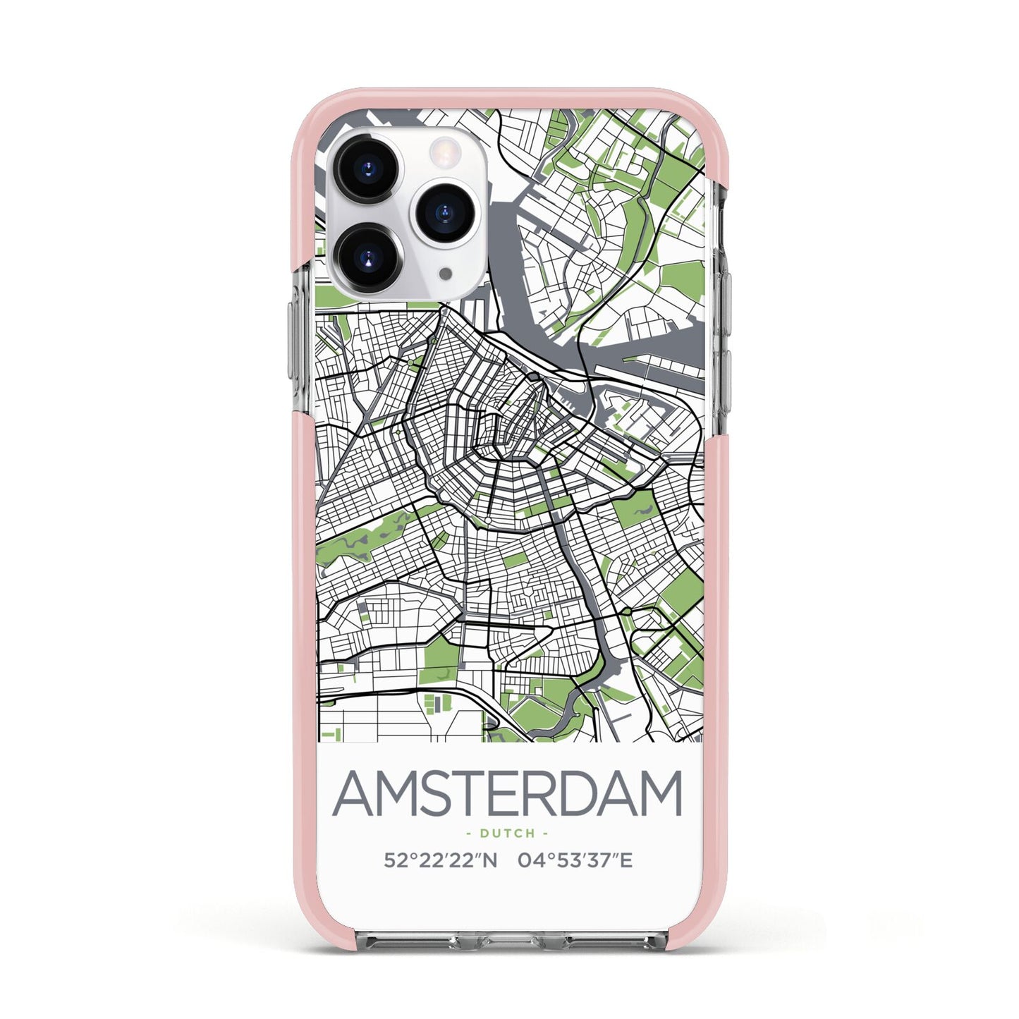 Map of Amsterdam Apple iPhone 11 Pro in Silver with Pink Impact Case