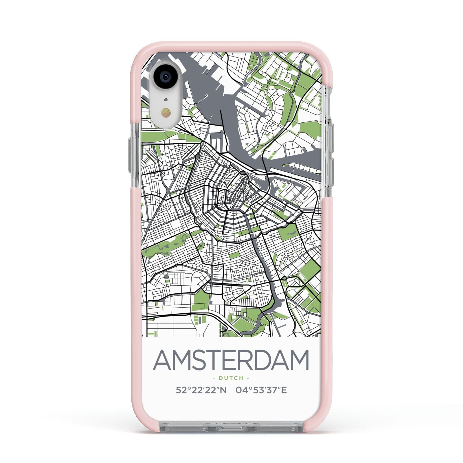 Map of Amsterdam Apple iPhone XR Impact Case Pink Edge on Silver Phone