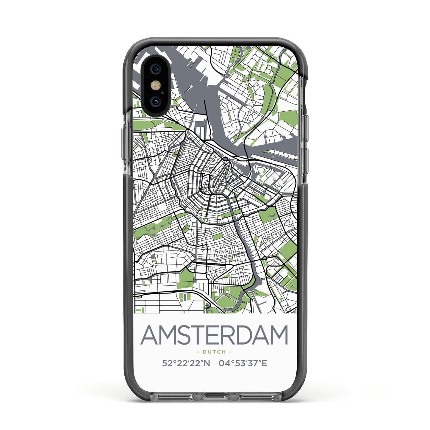 Map of Amsterdam Apple iPhone Xs Impact Case Black Edge on Black Phone