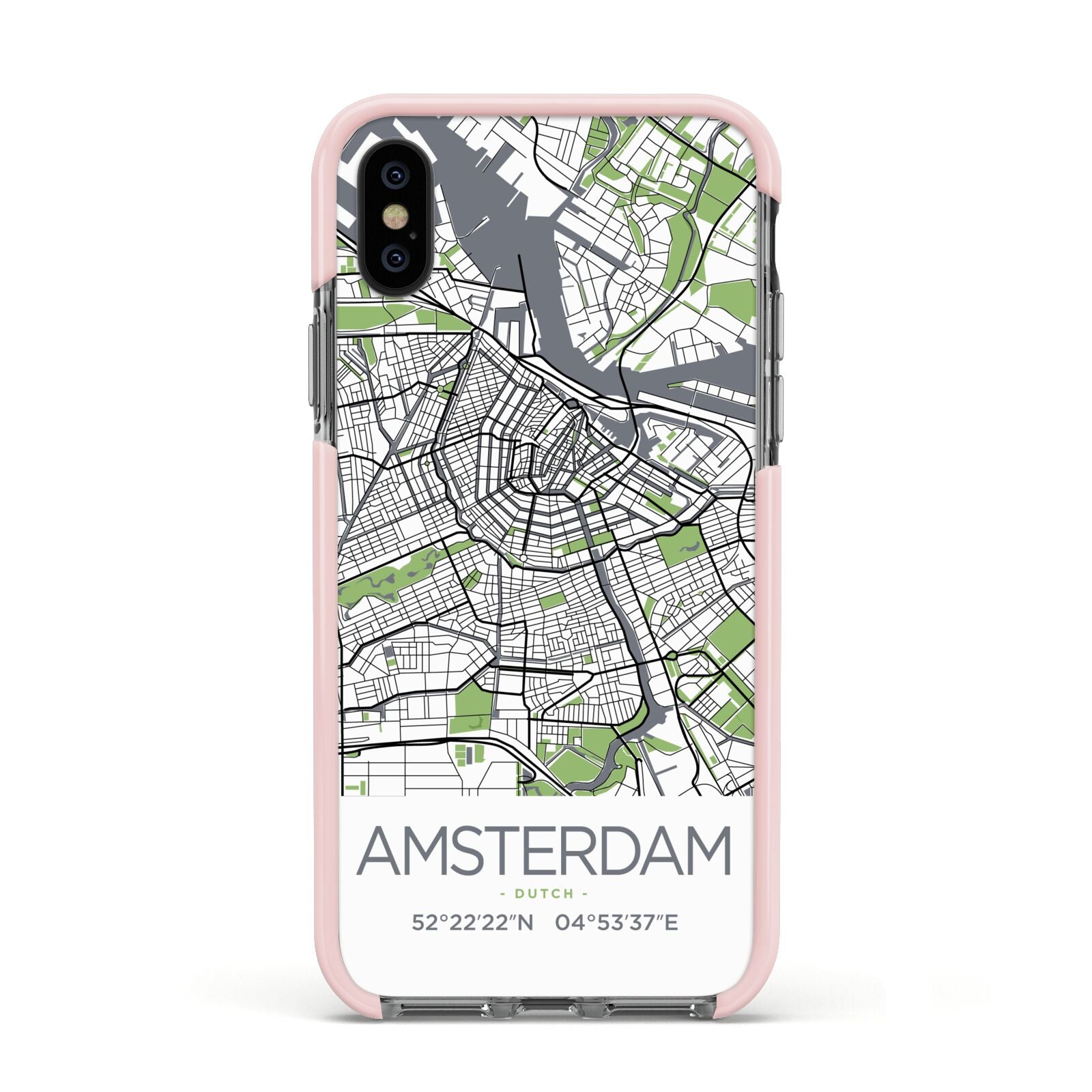 Map of Amsterdam Apple iPhone Xs Impact Case Pink Edge on Black Phone