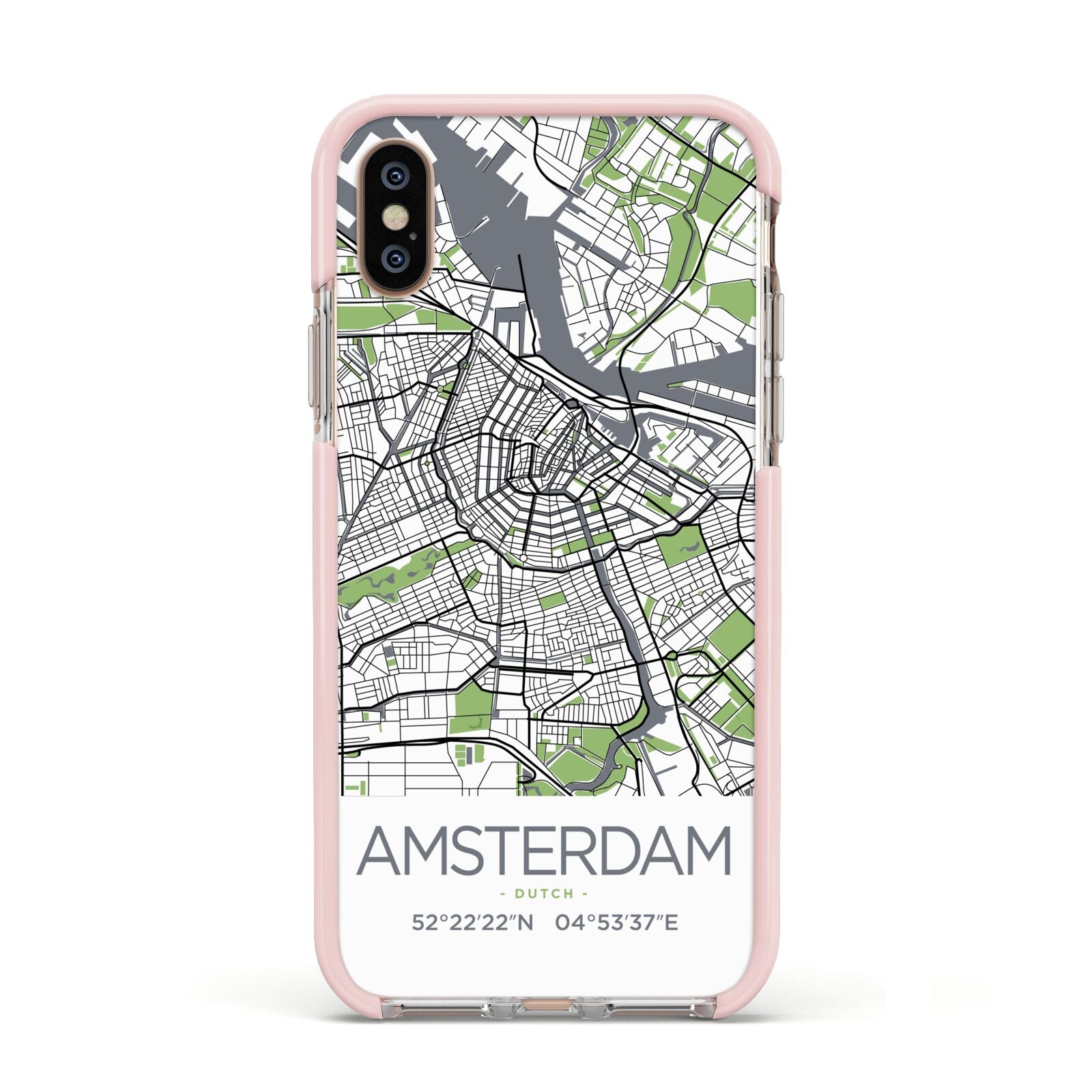 Map of Amsterdam Apple iPhone Xs Impact Case Pink Edge on Gold Phone