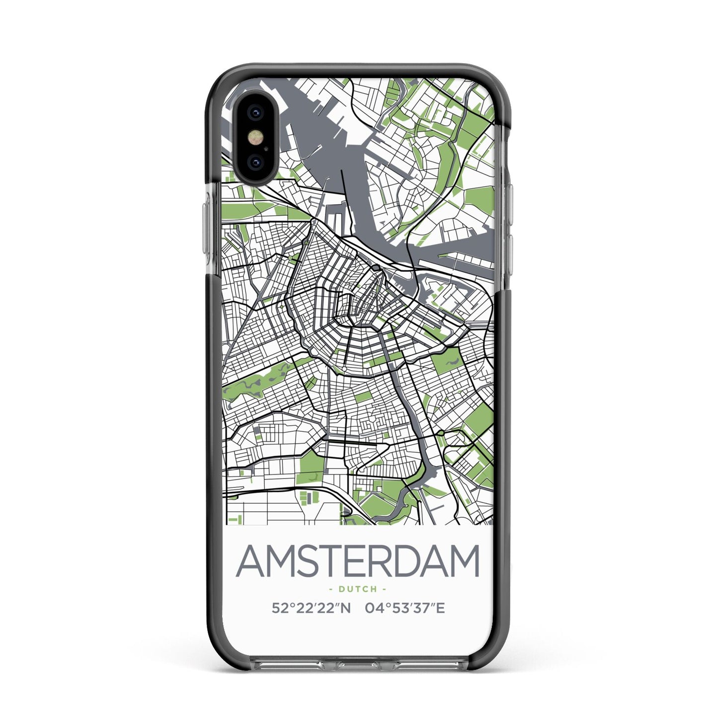 Map of Amsterdam Apple iPhone Xs Max Impact Case Black Edge on Black Phone