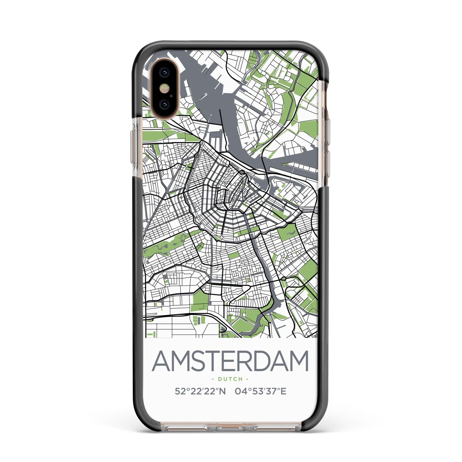 Map of Amsterdam Apple iPhone Xs Max Impact Case Black Edge on Gold Phone